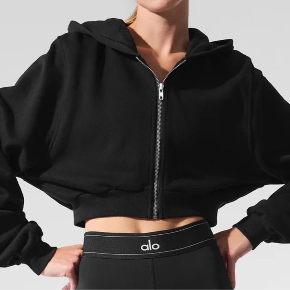 ALO Yoga Women's Black Zip-Up Cropped Sweatshirt